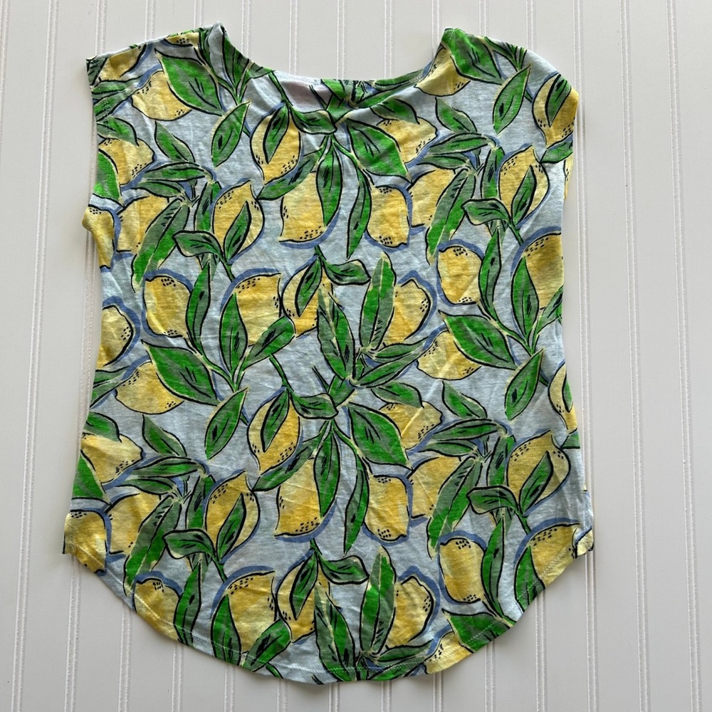 Isaac Mizrahi (Top) (M) [Yellow/Green] EXCELLENT Linen Lemon Print Cap Sleeve - Picture 9 of 9